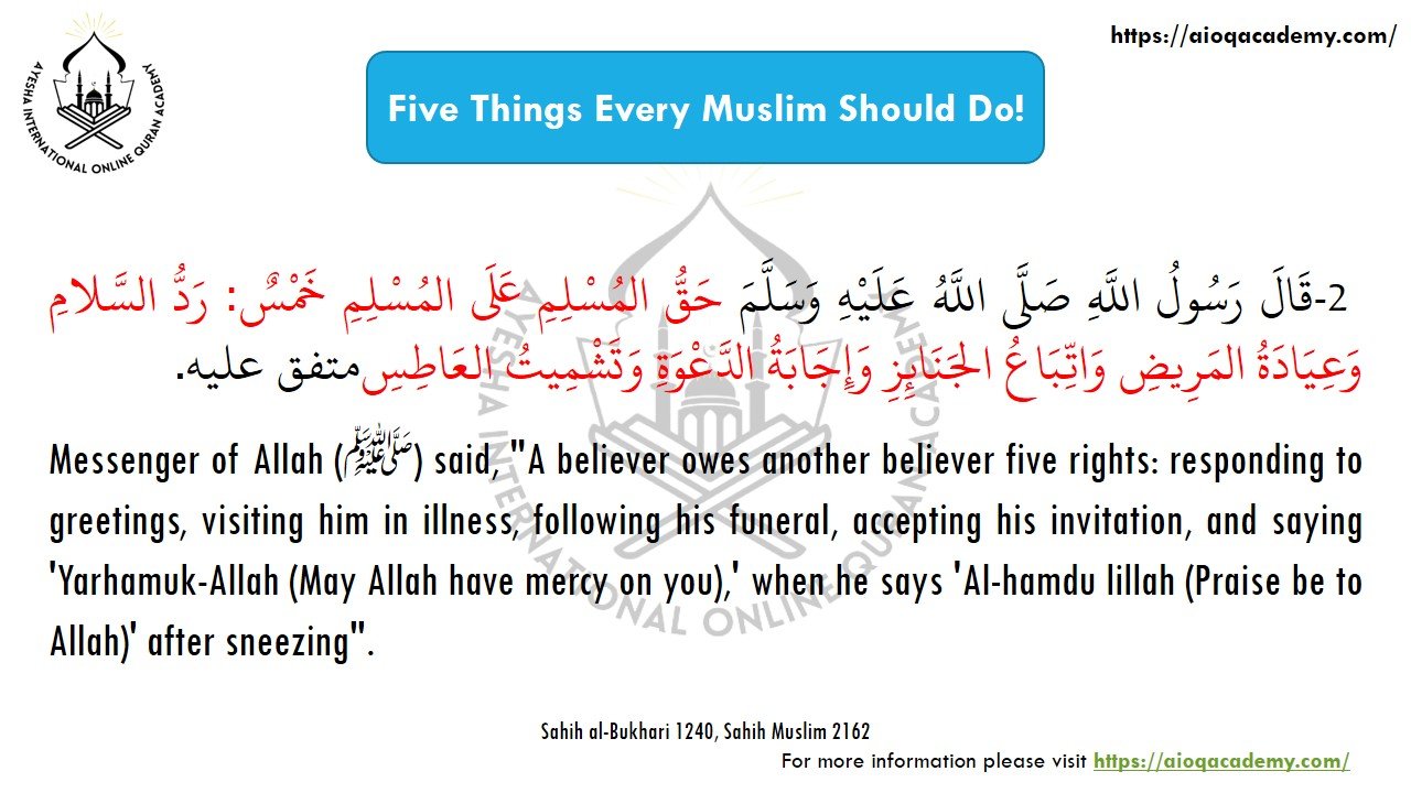 Hadith 2: Five Rights of a Muslim — Arabic text and source reference